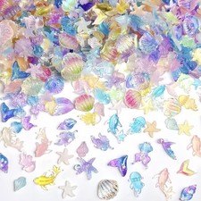 200PCS Summer Beach Nail Resin Charms Summer Ocean Theme Nail Rhinestones Seashe