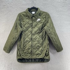 Nike Quilted Jacket Boy Medium Green Button Up Baffled Therma Fit Lightweight