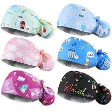 6 PCS Scrub Caps Satin Lined Women Nurse Surgical Hat Sweatband Button Tie