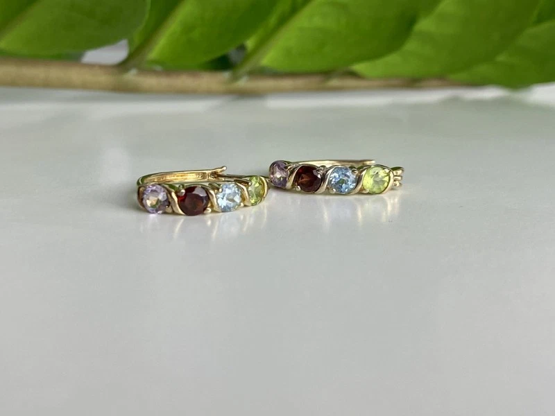 925 Sterling Silver Gold Plated Multi Gemstones Earrings - Image 2 of 4