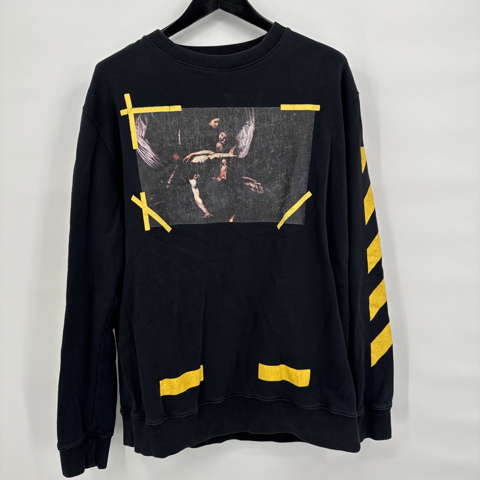 OFF WHITE X NIKE Felpa maglione Virgil Abloh x Off White 7 Opere Crew nero giallo drake nike