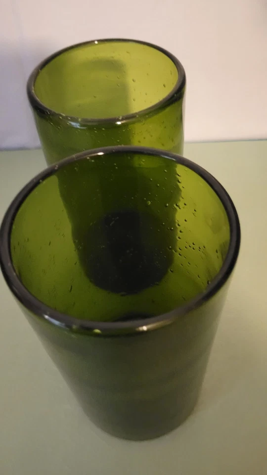 Juego de 2 vasos de bola alta de vidrio burbuja soplado a mano ARTLAND IRIS GREEN 20 OZ Foto 2 de 4