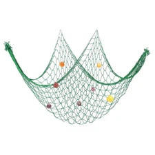 Fishing Net Decor, 80" x 40" Fish Net Decor with Sea Shells, Green