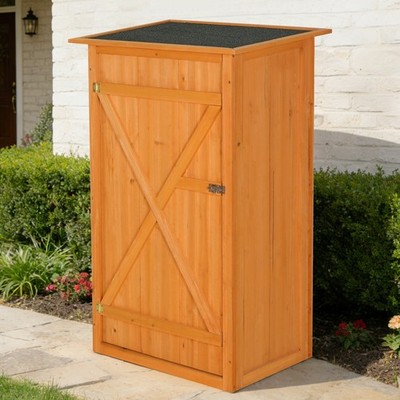 Outdoor Wooden Tool Shed w/ Flat Roof Waterproof Lockable Door Garden Storage