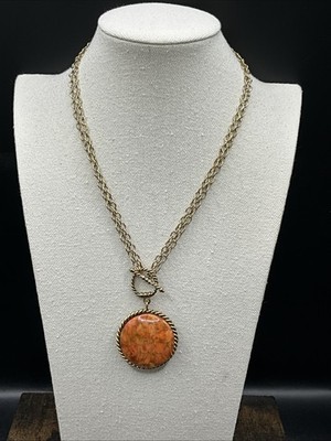 Barse Convertible Toggle Necklace- Sponge Coral- Leather- Bronze- NWT
