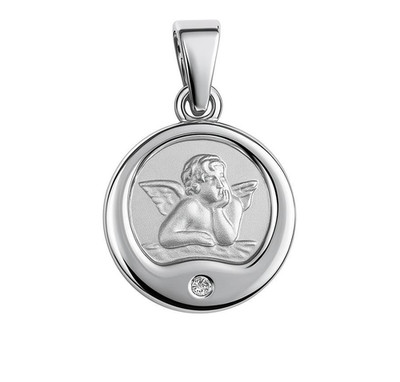 Silver 925 ladies pendant angel diamond 0.005ct. God bless you on back