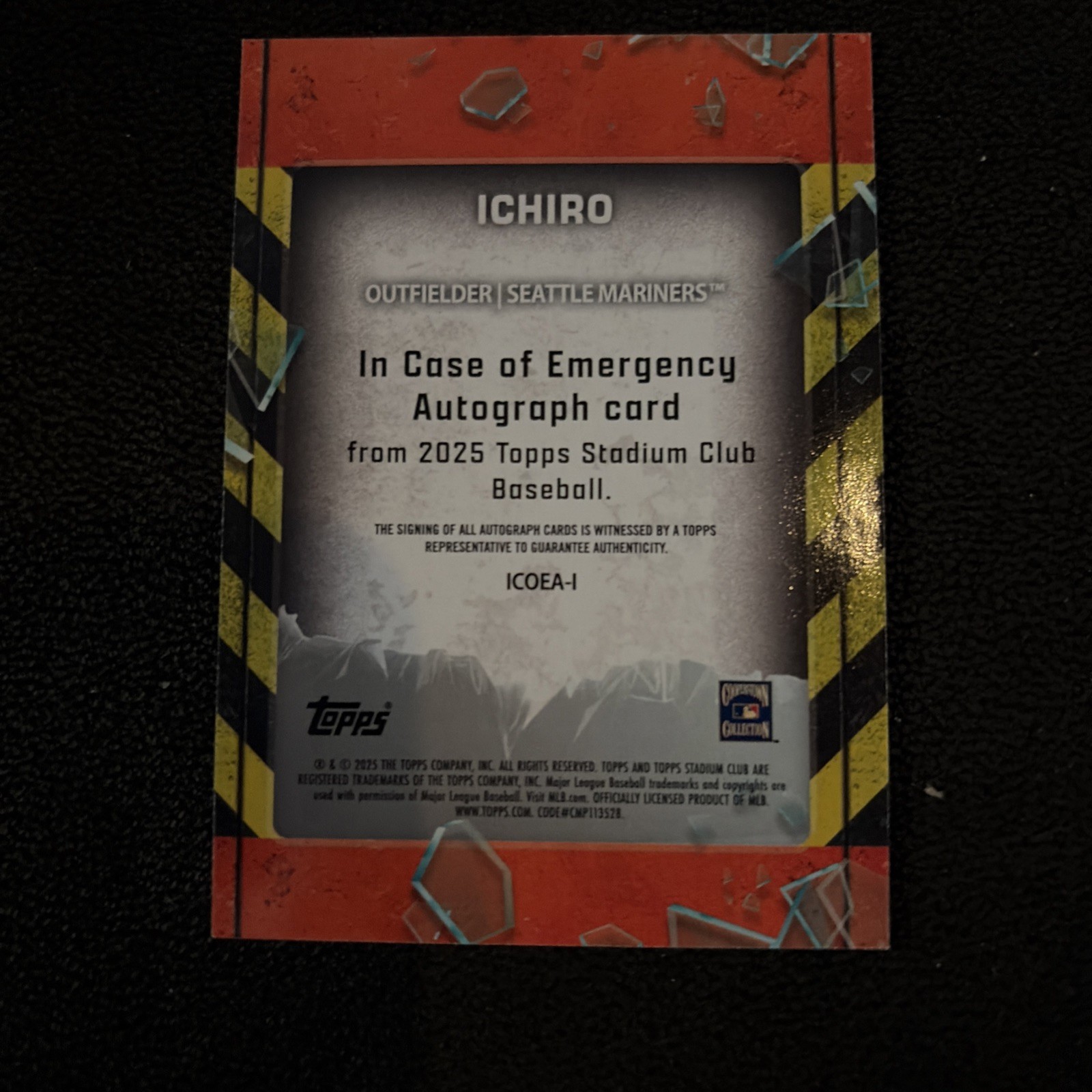 2025 Topps Stadium Club Ichiro Suzuki In Case Of Emergency AUTO Superfractor 1/1 view 2