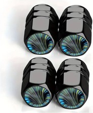 Tire Valve Stem Caps With 4pcs Tire Air Caps Cover - Blue Green Swirl Black