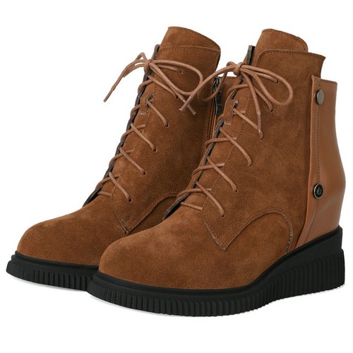 Winter Wedges Chunky Sneakers Women's Lace Up Cow Leather High Heel Ankle Boots - Picture 14 of 14