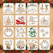 Efocakiox 16Pcs Christmas Stencils, Reusable 6  6 inches x 6 inches, White