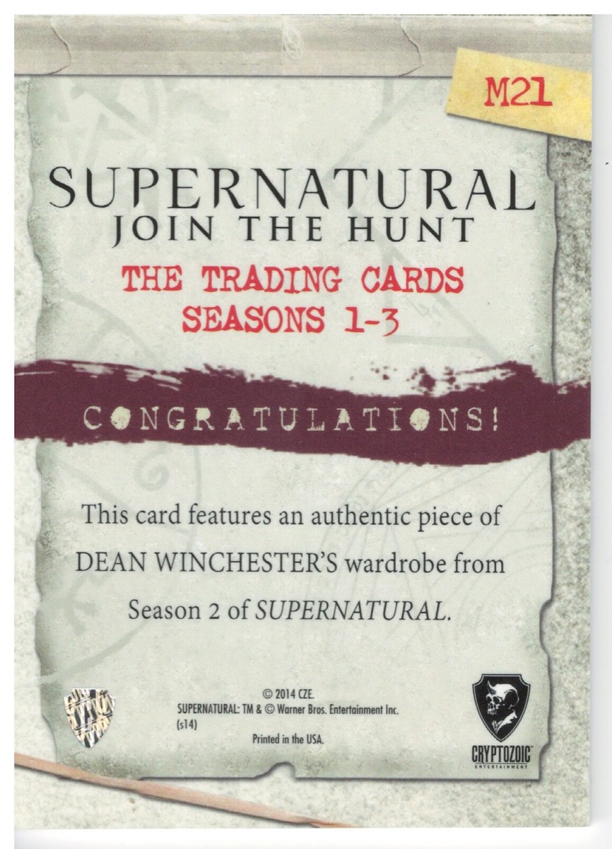Supernatural Seasons 1-3 Dean Winchester M21 Binder Exclusive - Cryptozoic  2014