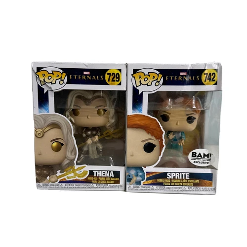 Funko Pop Marvel Eternals 729 Thena Bobble-head / 742 Sprite New in distress box