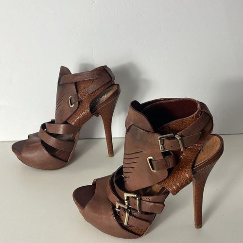 IDore heels platform peep toe brown leather women’s size 8 - Picture 4 of 11