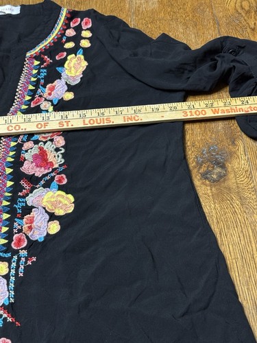 Solitaire L Black Floral Embroidered Tunic Blouse Top cottagecore boho Large - Picture 9 of 9