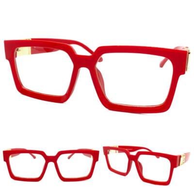 Men's Classic Retro Hip Hop Clear Lens EYE GLASSES Large Thick Square Red  Frame