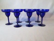 Set 7 Anchor Hocking 6" Pedestal Martini Margarita Glasses COBALT BLUE Barware