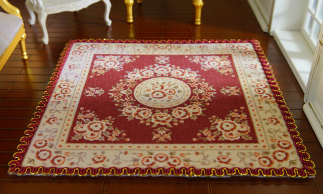 Beautiful Burgandy Victorian Floral 1/12 Scale Dollhouse Miniature Lace Rug Beautiful Burgandy Victorian Floral 1/12 Scale Dollhouse Miniature Lace Rug
