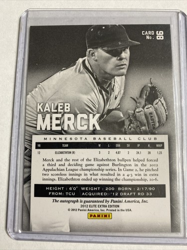 2012 Elite Extra Edition Franchise Futures Auto #98 Kaleb Merck Rc Auto 443/799 - Picture 2 of 2