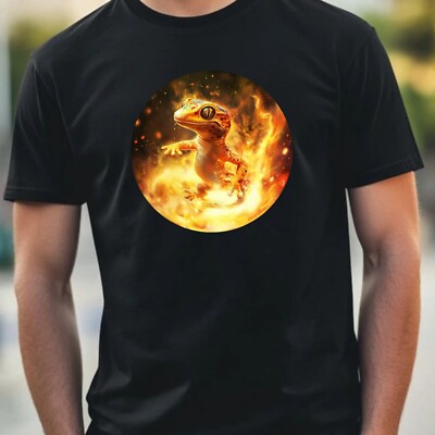 Herren T-Shirt Gecko in Flammen Motiv Baumwolle Größe XSbis 5XL