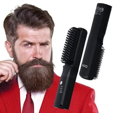 Red by Kiss Beard Hair Straightener Heated Comb Brush for Men 3 Heat Settings
