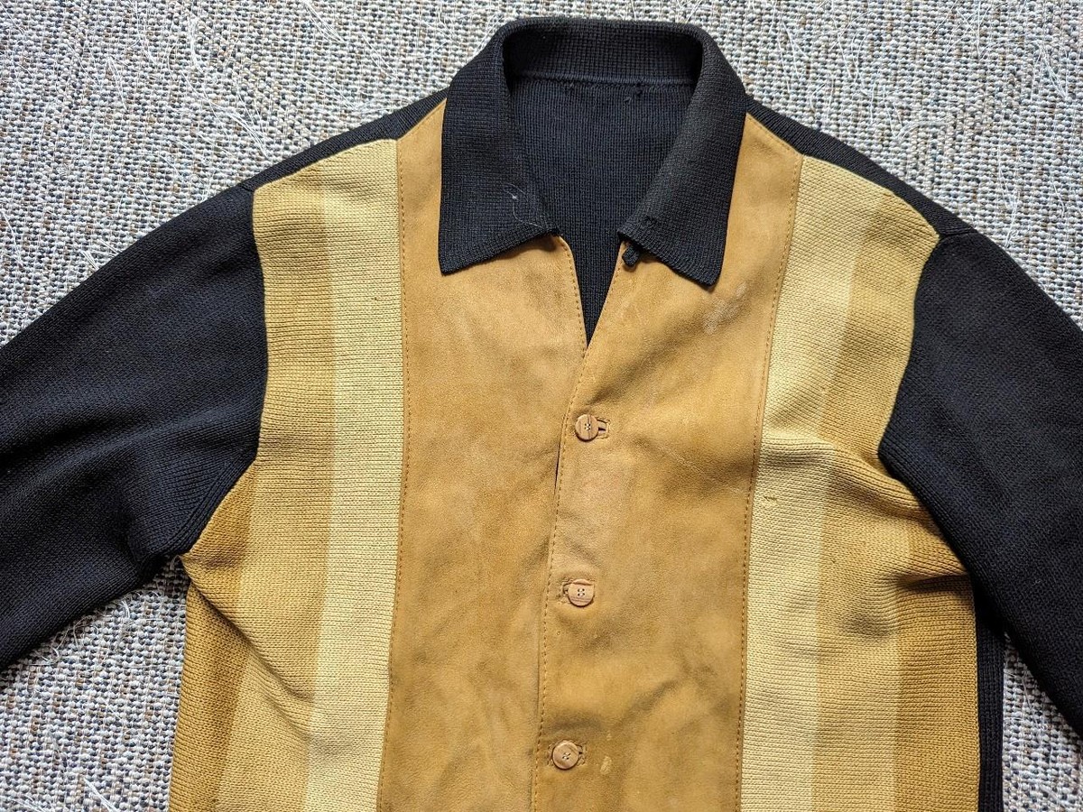 vintage 1950s sweater CARDIGAN rockabilly L wool suede RICKY vintage 1950s sweater CARDIGAN rockabilly L wool suede RICKY