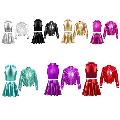 Kids Girl's Tracksuit Contemporary Dance Outfit Latin Crop Top With Skirt Jazz - Picture 3 of 63