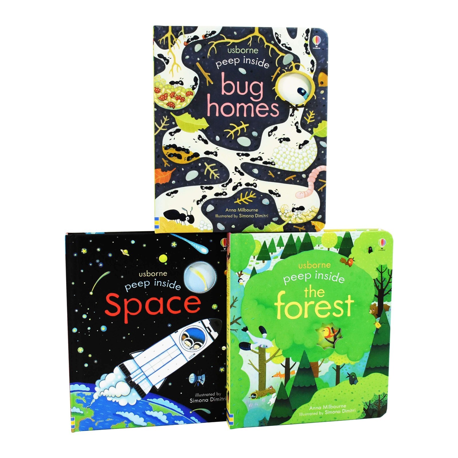 Usborne Peep Inside Lift-the-Flap Series Collection 3 Books Set Bug Homes,Forest