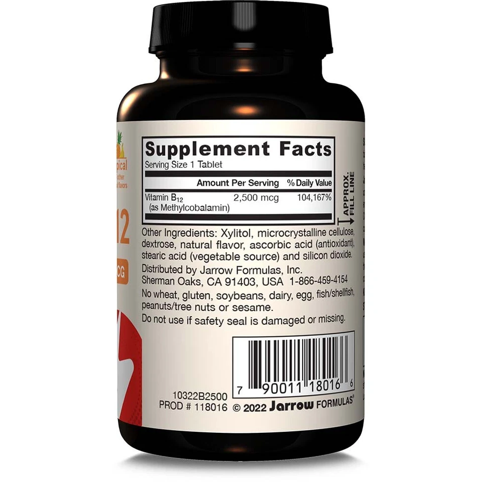 Jarrow Formulas, Methyl B-12, 2500mcg, Tropical flavor, 100 compresse mastica... - Immagine 2 di 3