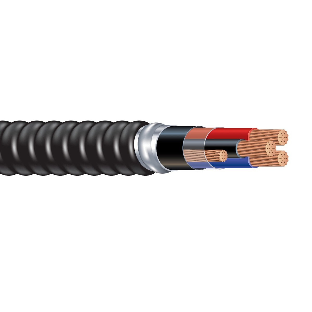 1000' 4/0-3 Teck 90 Armored Power Cable Cable PVC Jacket Black
