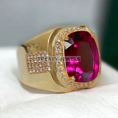 Ruby Cushion Cut With 14K Solid   Gold  Ring For Men's #975