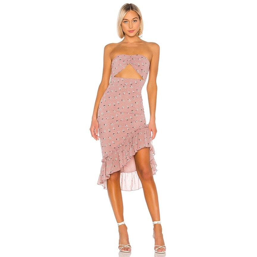 Superdown Dress Pink Mauve Floral Strapless Sweetheart Cutout Ruffle Dion XXS Superdown Dress Pink Mauve Floral Strapless Sweetheart Cutout Ruffle Dion XXS