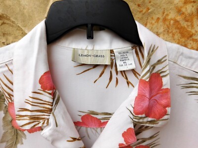LEMON GRASS Hawaiian Hawaii White Floral Shirt Cruise Ship