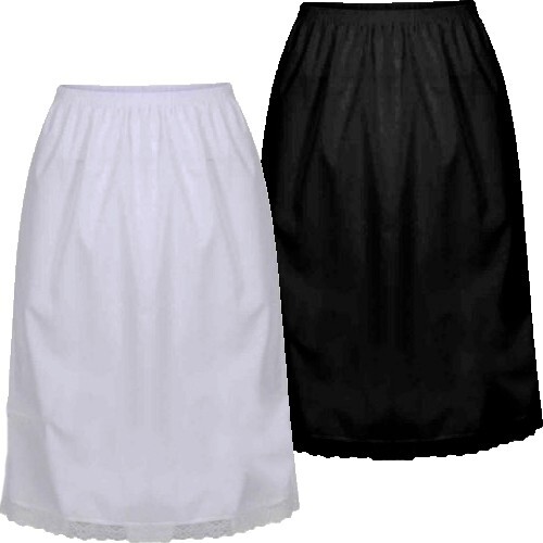 NEW LADIES POLY/COTTON HALF SLIP UNDERSKIRT WITH LACE HEM *2 COLOURS/3 LENGTHS* - Picture 1 of 6