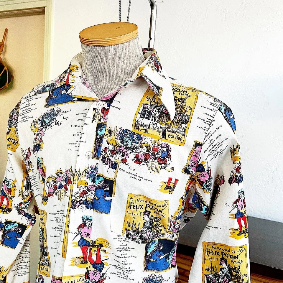 Camisa FRENCH VADEVIL BISTRO AÑOS 70 AÑOS 70 Vintage París Estampado Novedad M 42 44 Foto 3 de 4