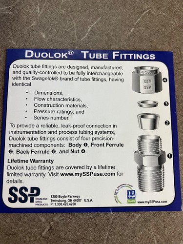 3/8 Tube x 3/8 FNPT 316 SS Female Connector. SSP Duralok - Picture 4 of 4