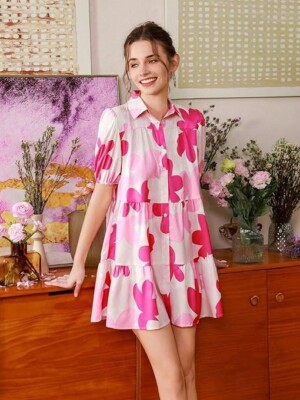 Boho Womens Floral Flare Dress Ladies Summer Holiday Puff Sleeves Mini Sun  Dress | eBay