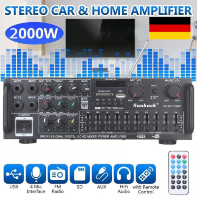 Digital 2000W bluetooth Verstärker Vollverstärker 2-Kanal HiFi Stereo Amplifier