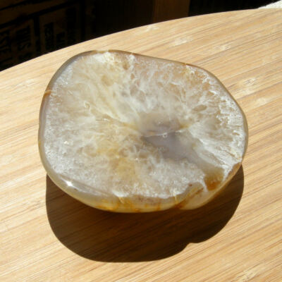 Quartz Geode Half Polished Display Stone White Crystal Agate Back 3.75 Inches