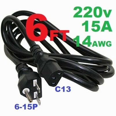 HEAVY DUTY Power Cord 6ft 6-15P 15A 14AWG 220v-250v. Works for All Power Supply