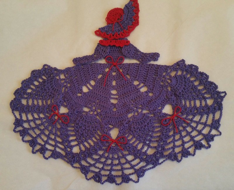 Crochet Crinoline Lady Doily - Purple and Red