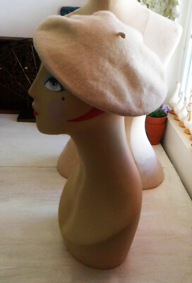 Vintage Authentic 60s French White BERET Hat, Felted Wool  display picture 1
