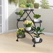 6 Trays Metal Plant Stand Outdoor Indoor Flower Pot Rack Display Shelf Garden