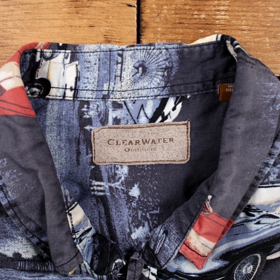 Camisa Informal Vintage Agua Transparente Botón L Coche Novedad Para Hombre Manga Corta Azul Foto 3 de 4