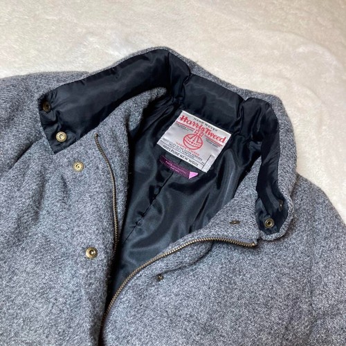 Harris Tweed earth Hoodie Down Jacket Blouson Women Size M Light Gray Wool - Picture 10 of 13