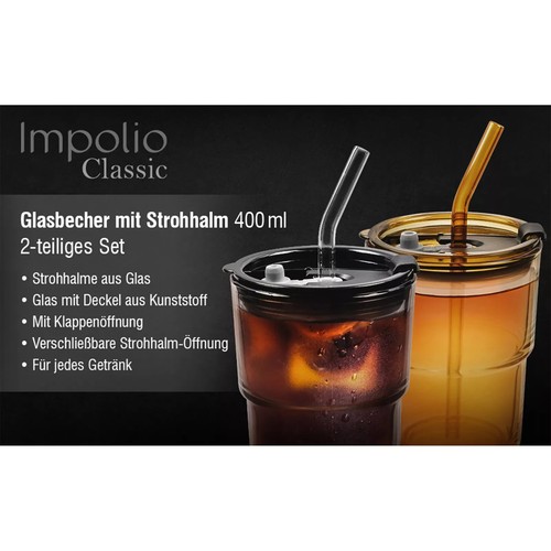 2er Set 400 ml Gläser Set mit Deckel und Strohhalm, Trinkbecher To Go Glasbecher - Bild 5 von 11