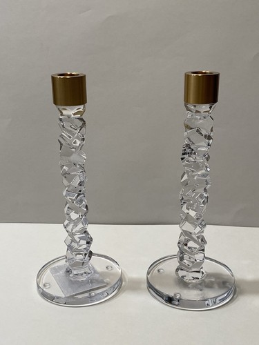 ORREFORS CARAT CLEAR CANDLESTICKS SET 9.5" NEW - Picture 6 of 8