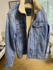 Zara Herren Jeansjacke Denim Teddyfutter blau...