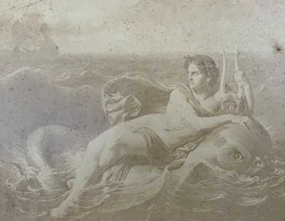 Poseidon, Mythologie, Alte Fotografie, Signiert, Widmung, Sepia, 19. Jh.