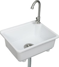 Kitchen Single Bowl Utility Sink Wall-Mounted w/ Faucet Hole Plastic RV Sink
