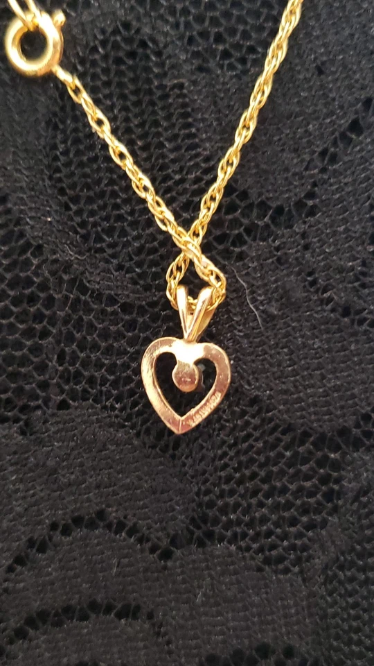 Vintage Now Gold Filled Diamond Accent Heart Necklace 15" Inches - Image 3 of 4